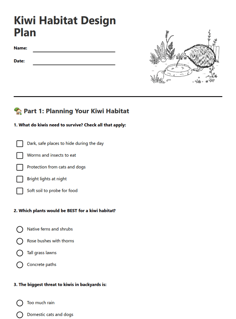 Kiwi Habitat Design Plan