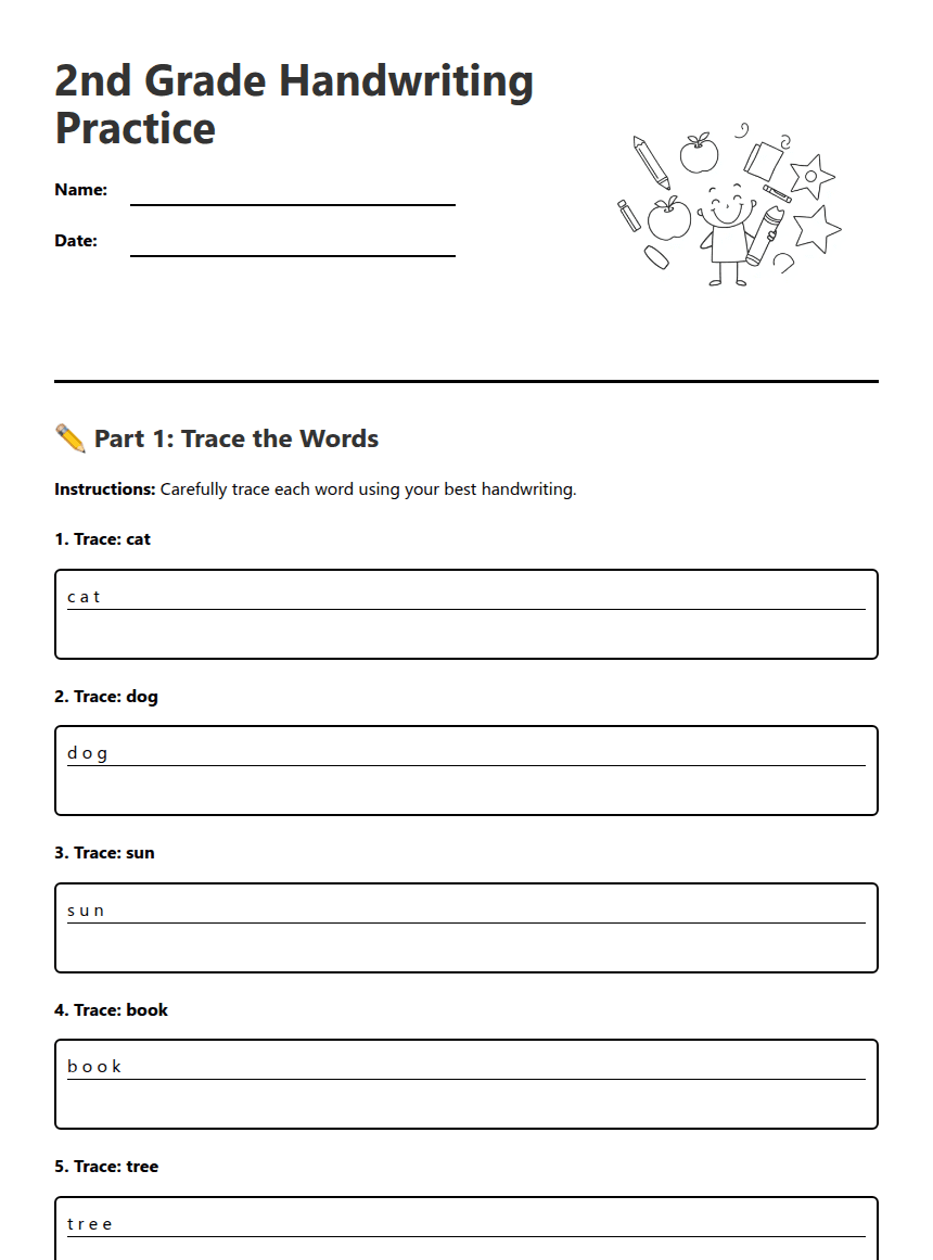 2nd Grade Handwriting Practice worksheet preview