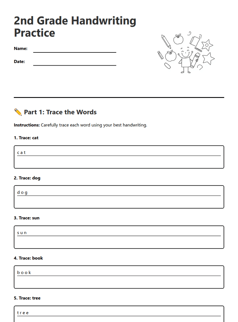2nd Grade Handwriting Practice