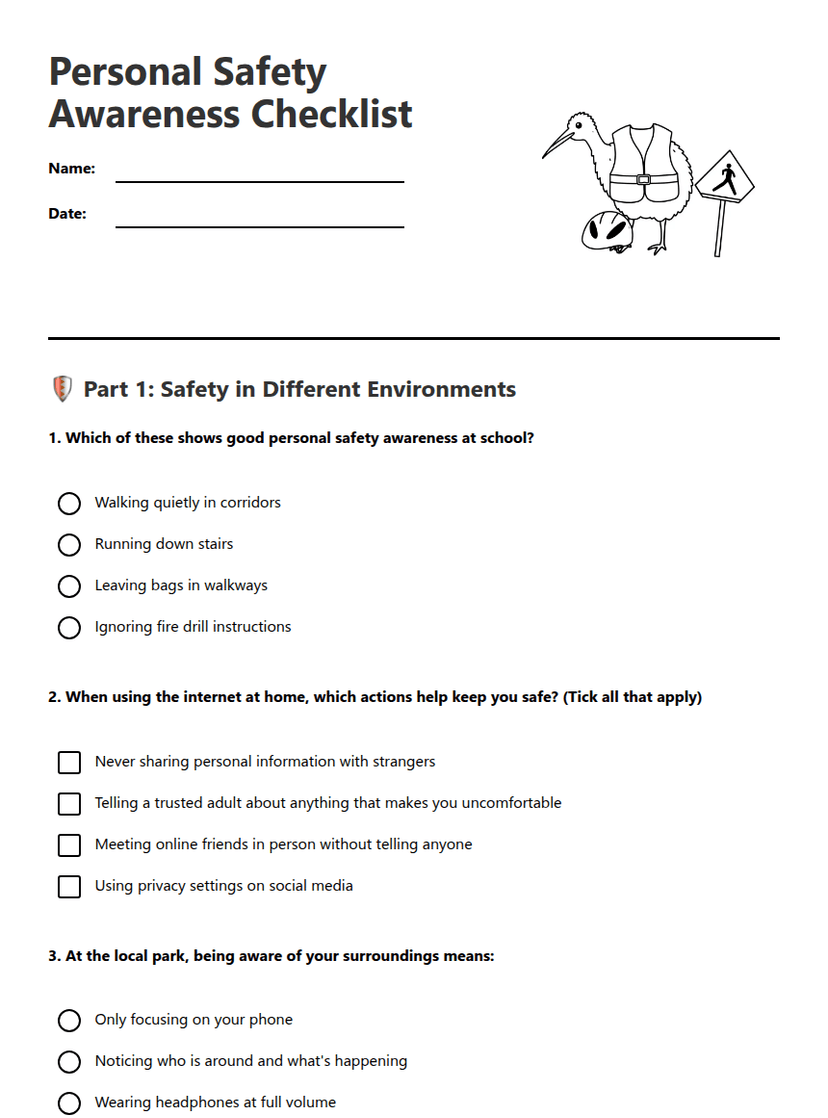 Personal Safety Awareness Checklist