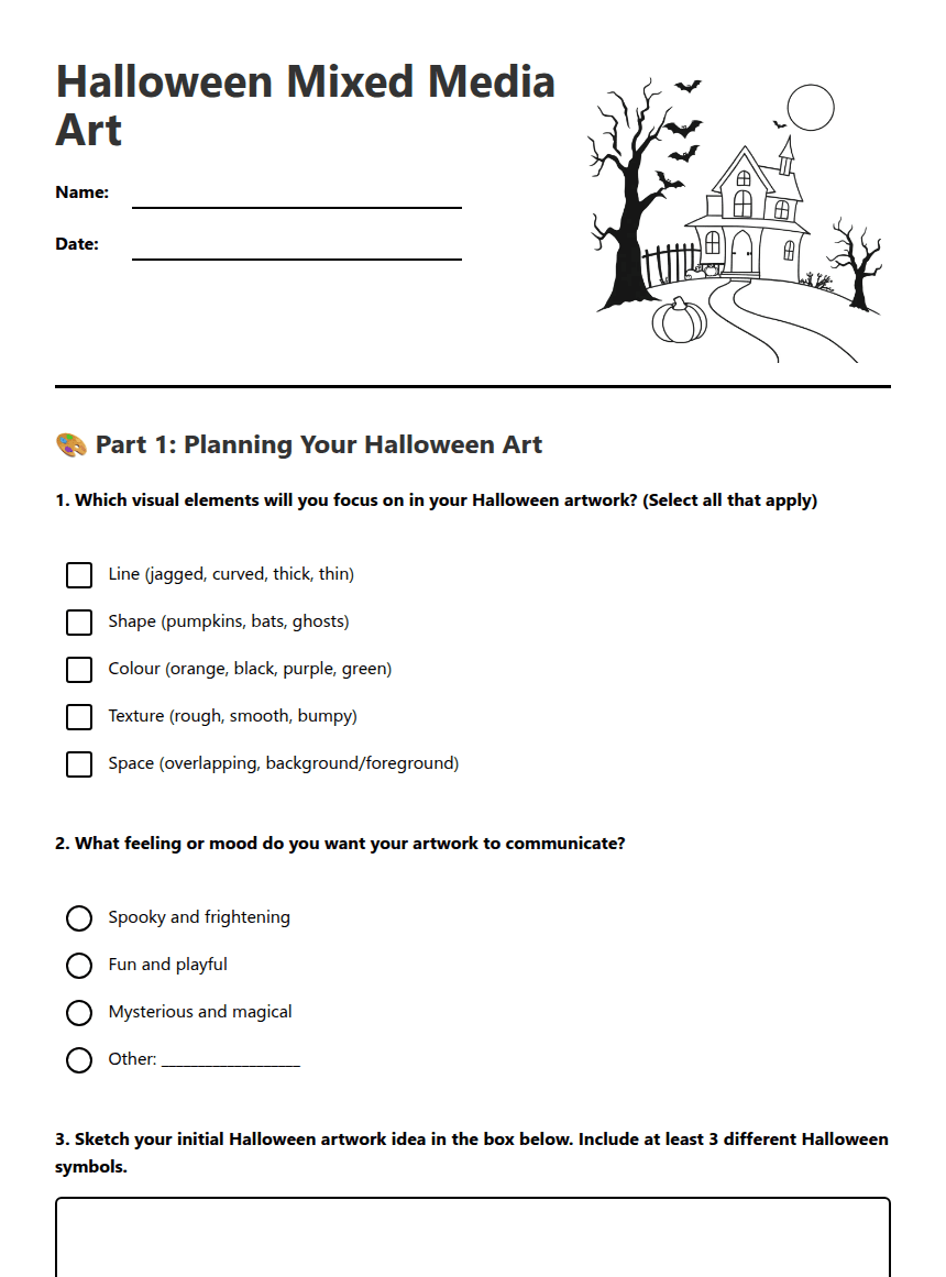 Halloween Mixed Media Art worksheet preview