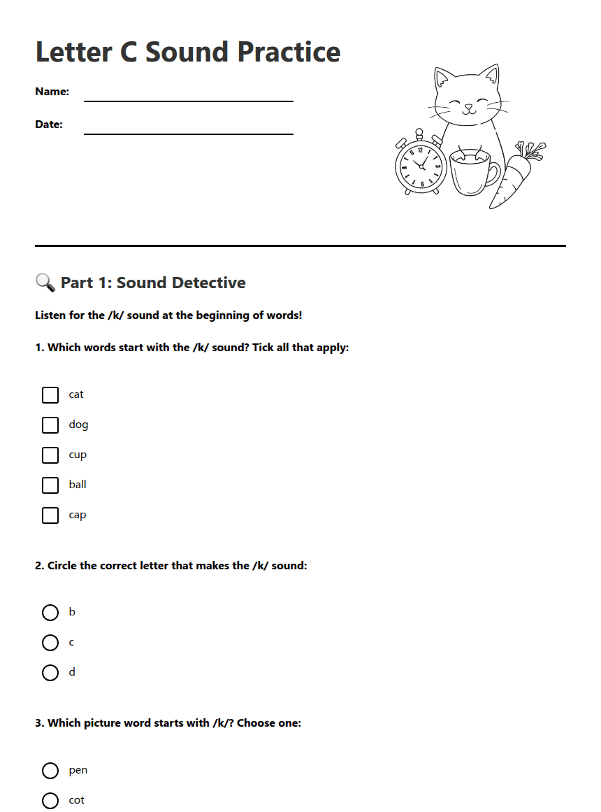 Letter C Sound Practice worksheet preview