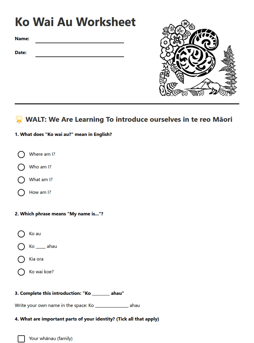 Ko Wai Au Worksheet