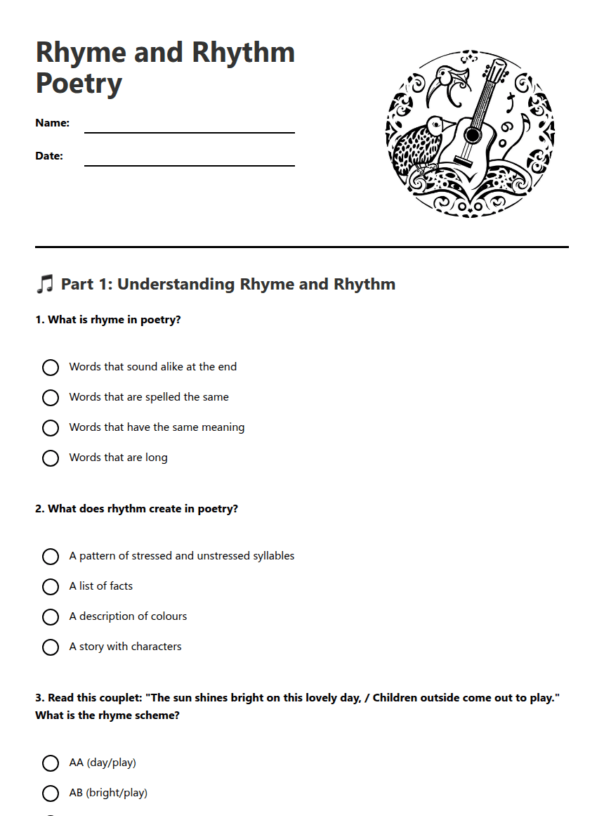 Rhyme and Rhythm Poetry worksheet preview