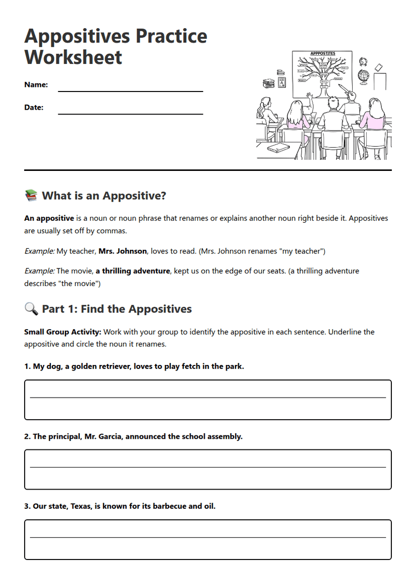 Appositives Practice Worksheet