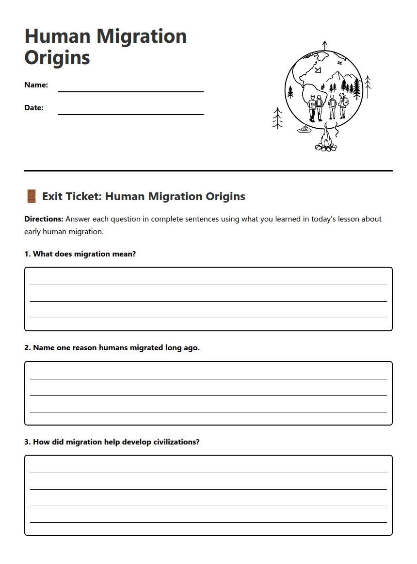 Human Migration Origins worksheet preview