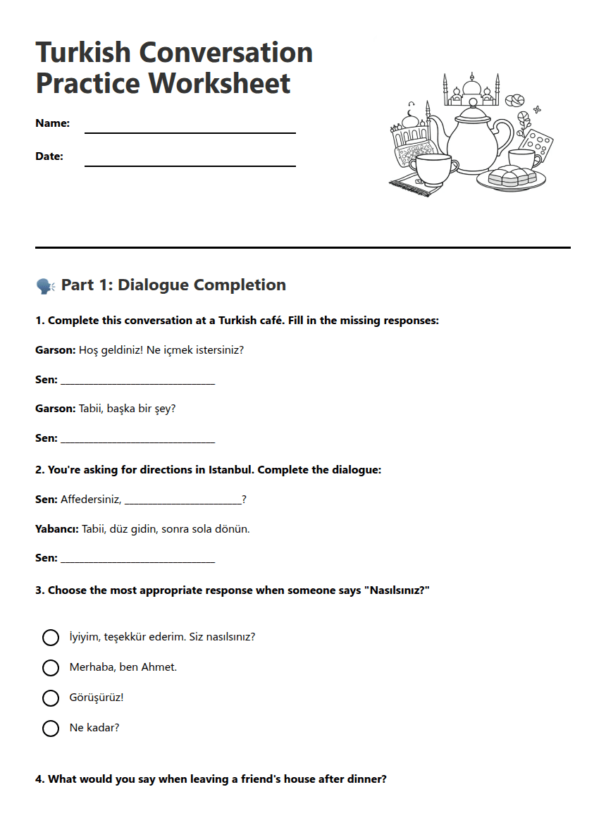 Turkish Conversation Practice Worksheet worksheet preview