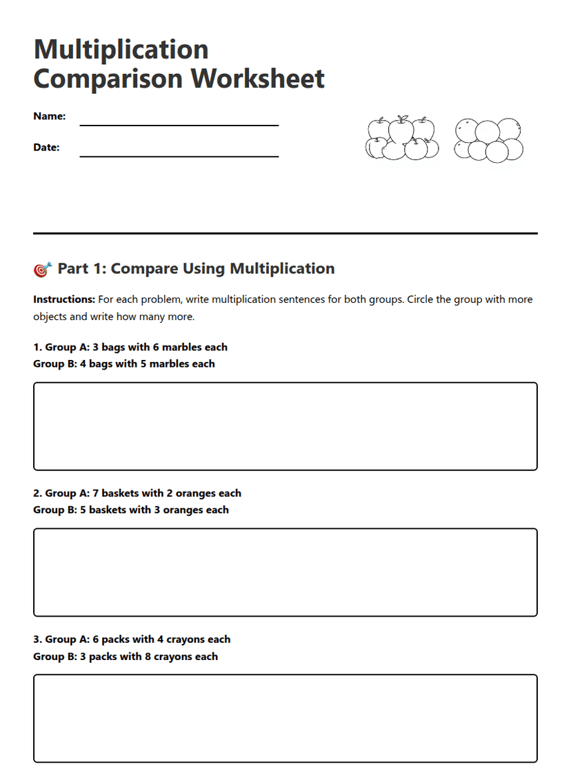 Multiplication Comparison Worksheet
