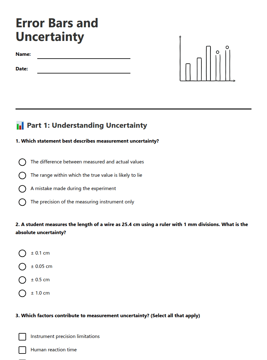Error Bars and Uncertainty worksheet preview