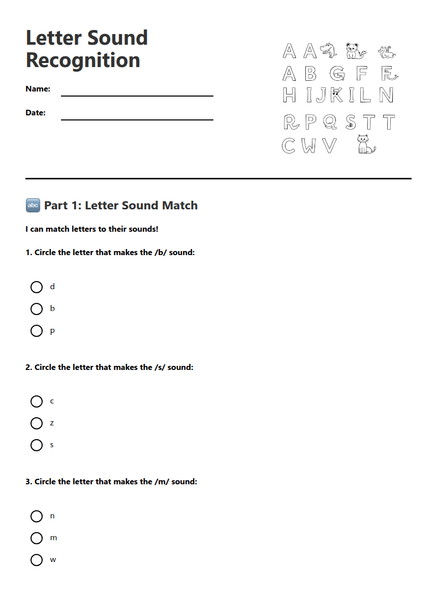 Letter Sound Recognition worksheet preview