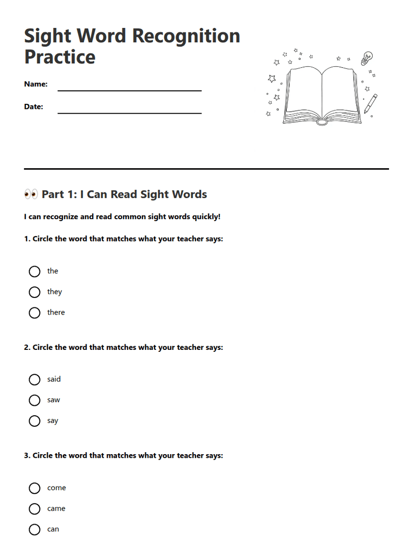 Sight Word Recognition Practice