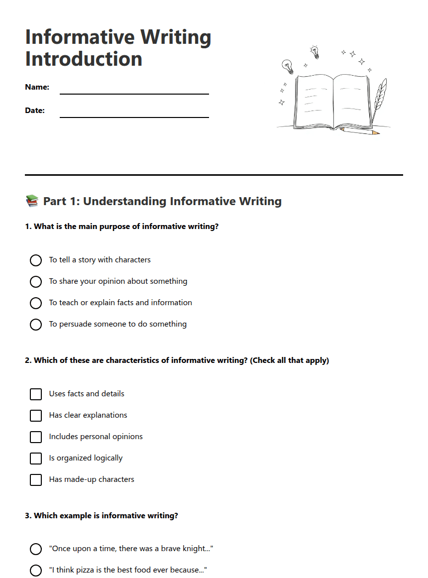 Informative Writing Introduction worksheet preview