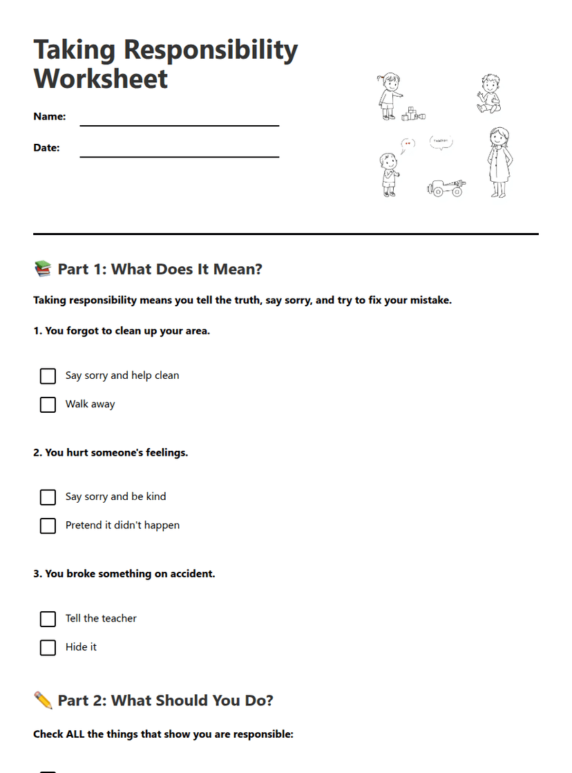 Taking Responsibility Worksheet