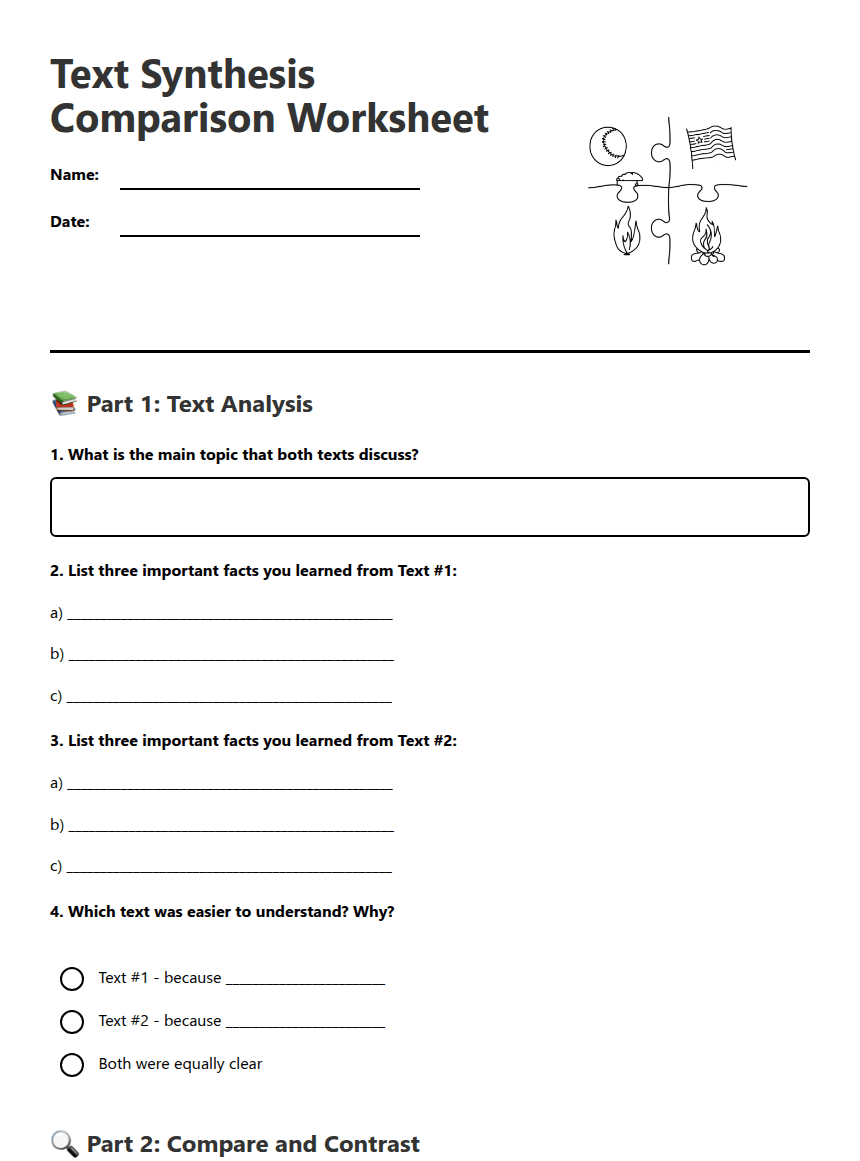 Text Synthesis Comparison Worksheet worksheet preview