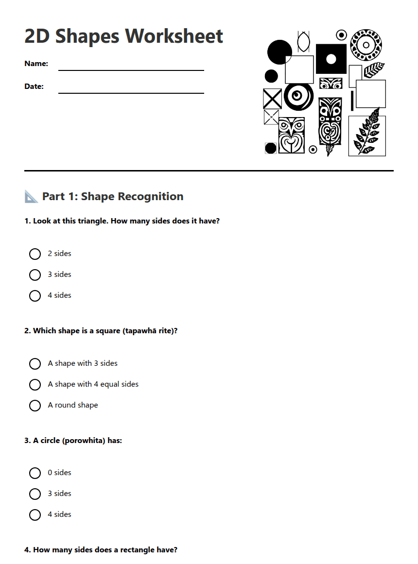 2D Shapes Worksheet worksheet preview
