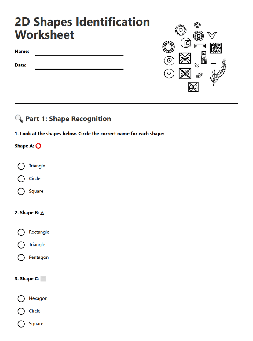 2D Shapes Identification Worksheet