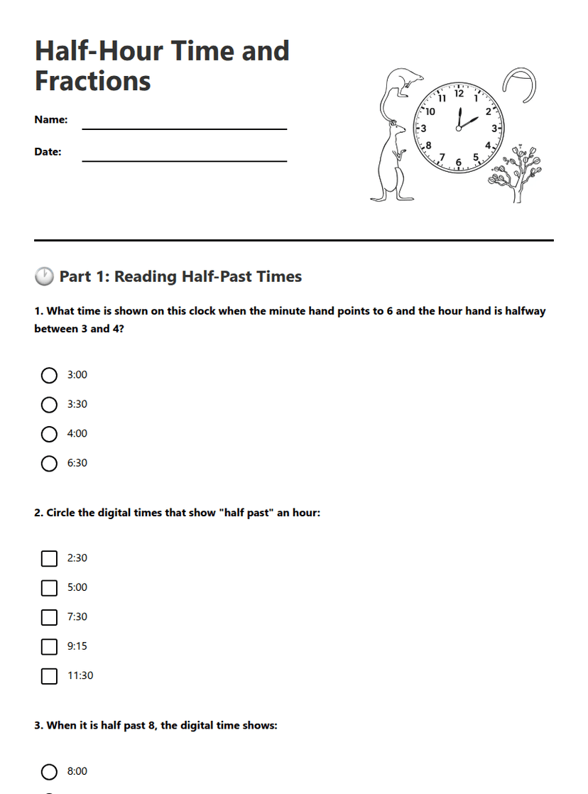 Half-Hour Time and Fractions