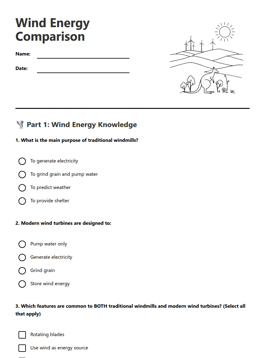 Wind Energy Comparison worksheet preview