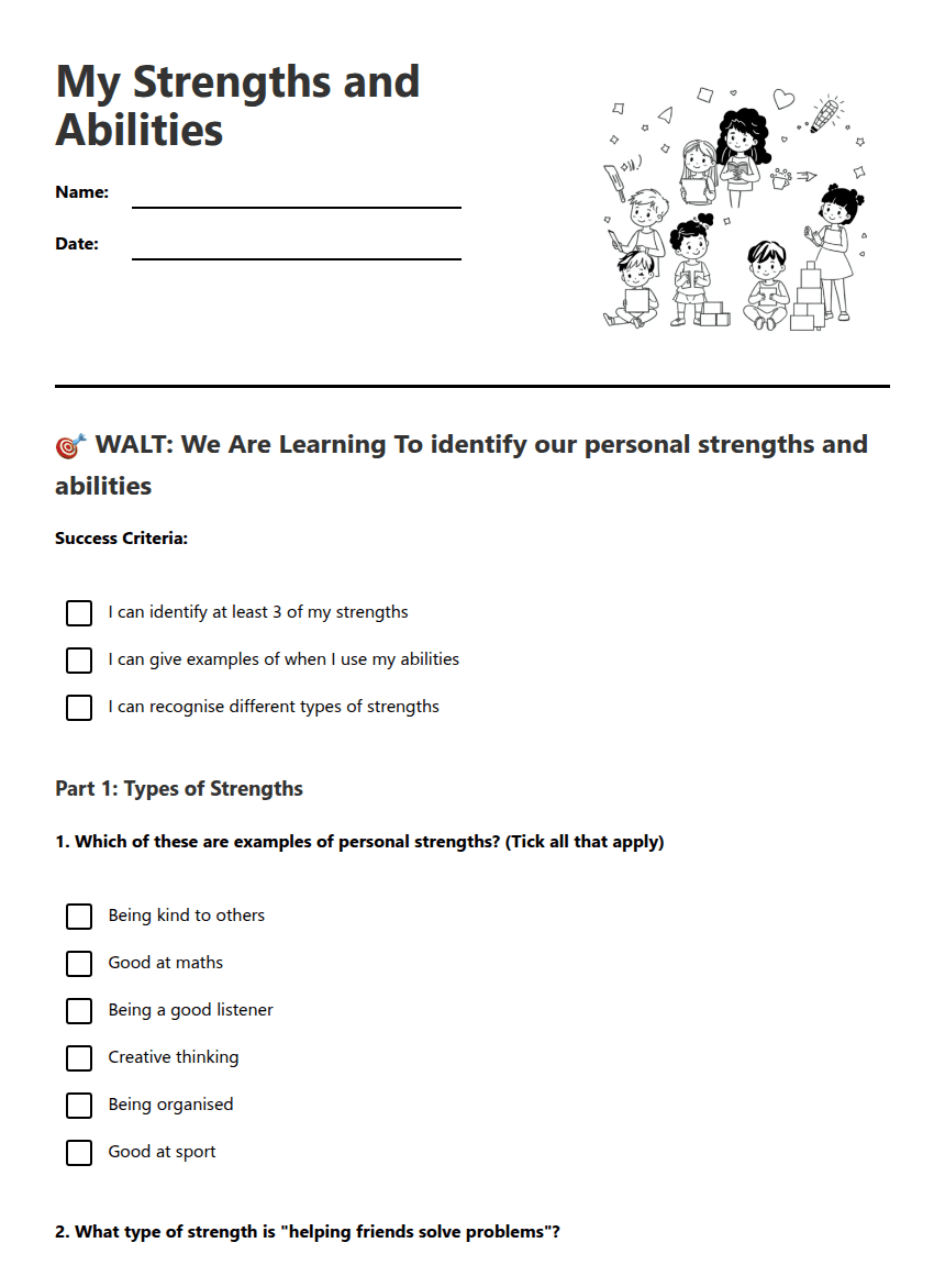 My Strengths and Abilities worksheet preview