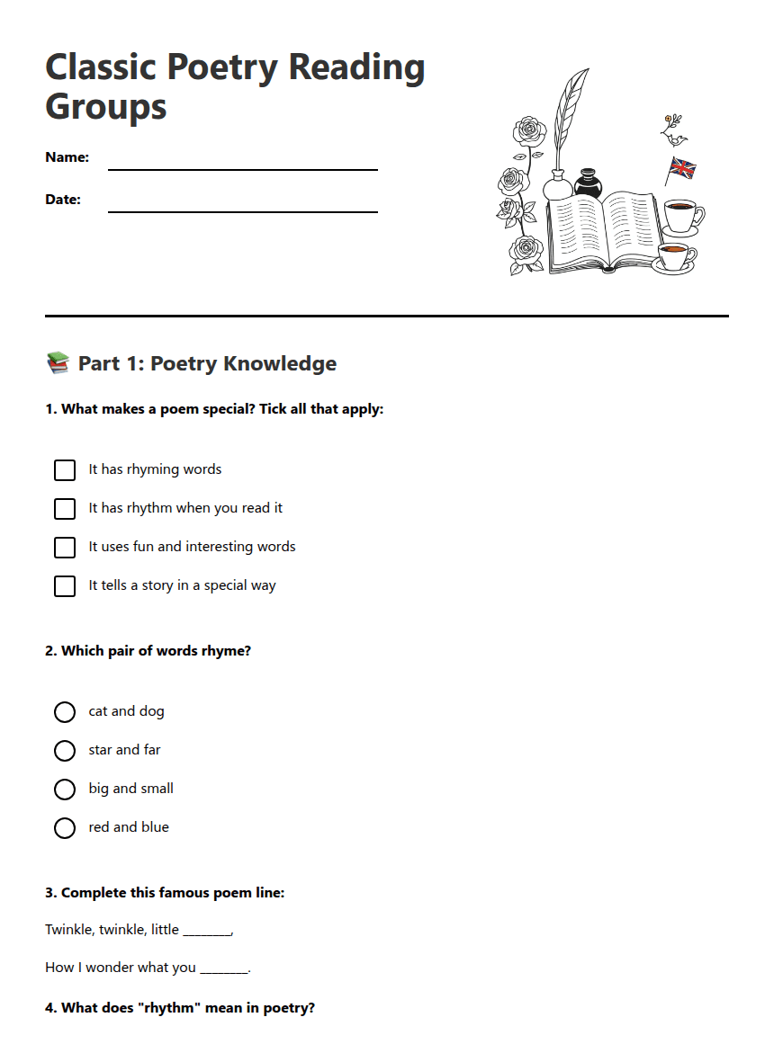 Classic Poetry Reading Groups worksheet preview