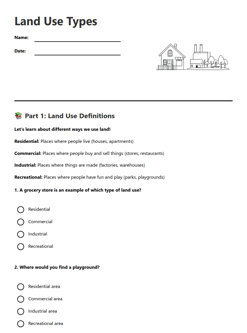 Land Use Types worksheet preview