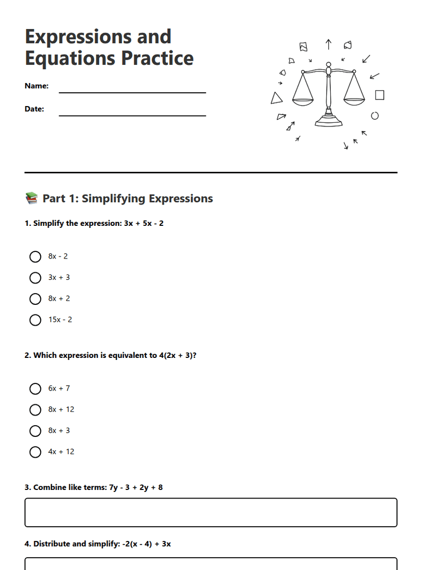 Expressions and Equations Practice