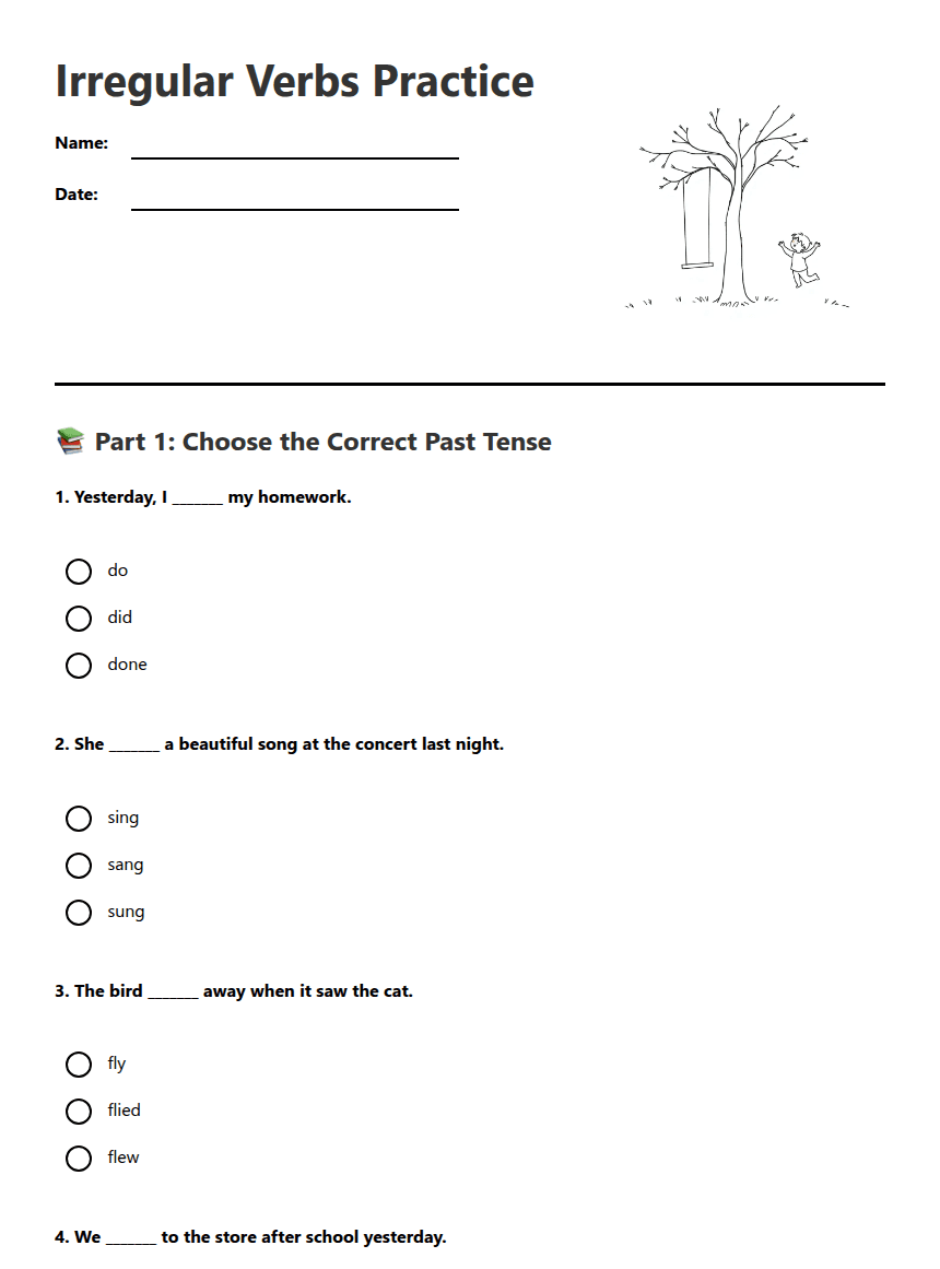 Irregular Verbs Practice worksheet preview