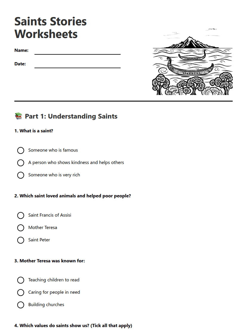 Saints Stories Worksheets