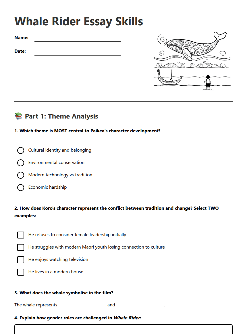 Whale Rider Essay Skills worksheet preview