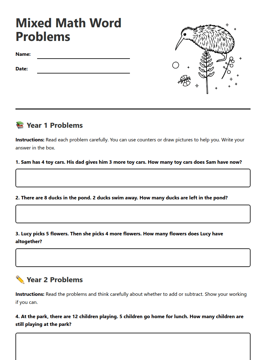 Mixed Math Word Problems worksheet preview
