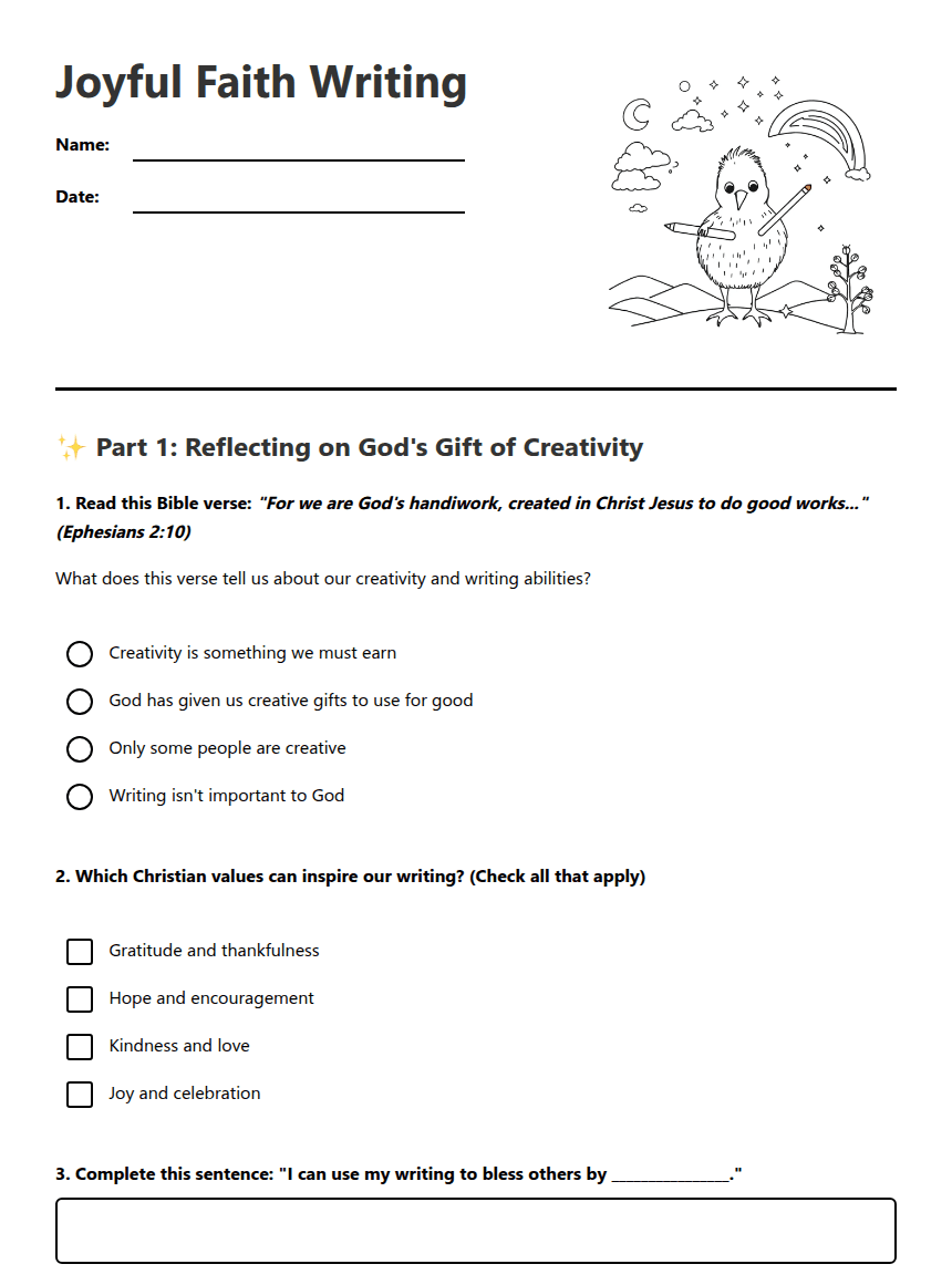 Joyful Faith Writing worksheet preview