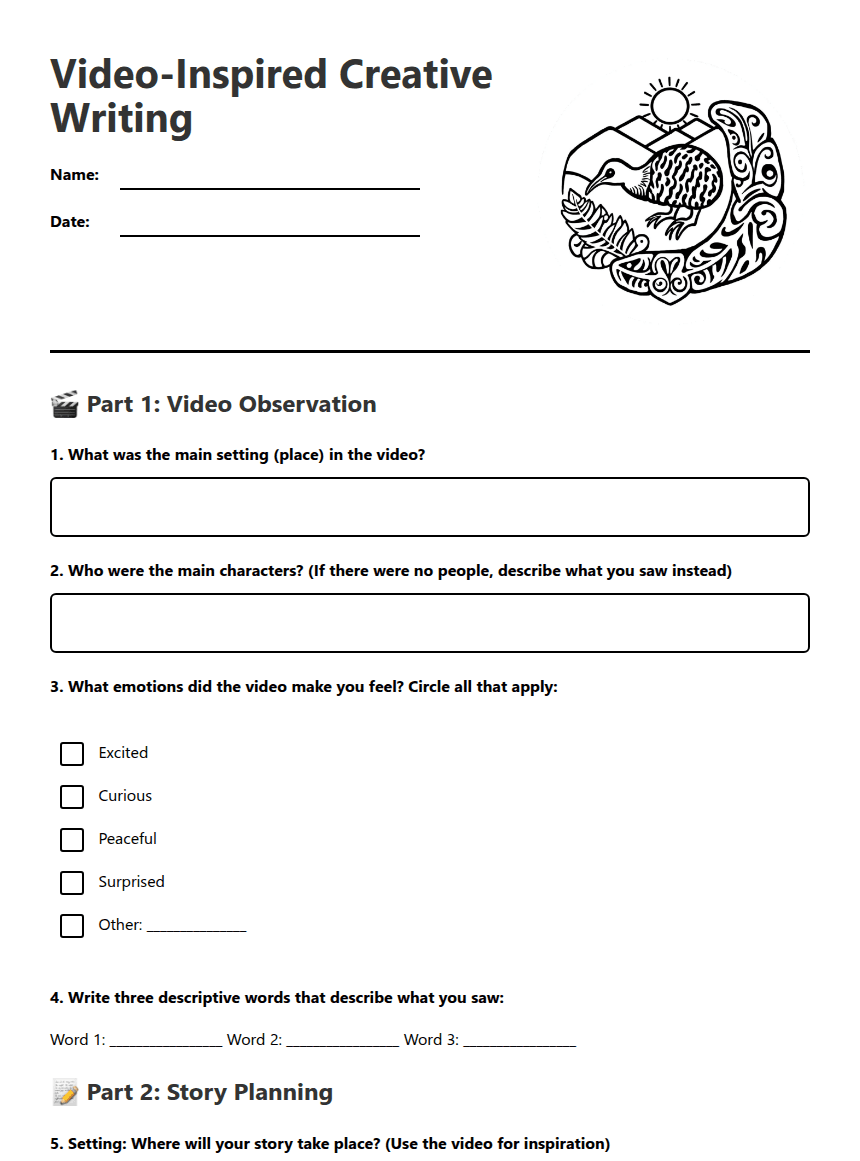 Video-Inspired Creative Writing worksheet preview