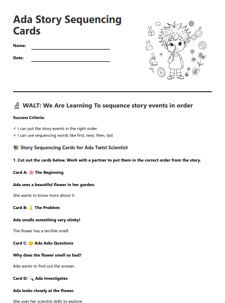 Ada Story Sequencing Cards worksheet preview