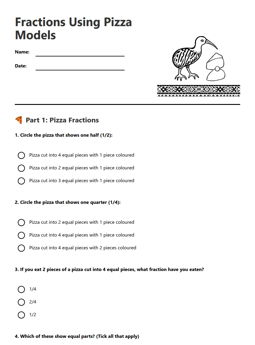 Fractions Using Pizza Models worksheet preview