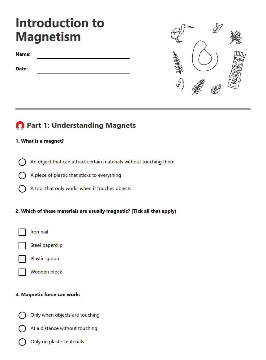 Introduction to Magnetism worksheet preview