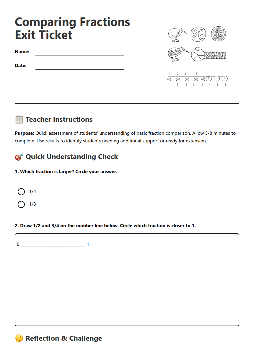 Comparing Fractions Exit Ticket worksheet preview