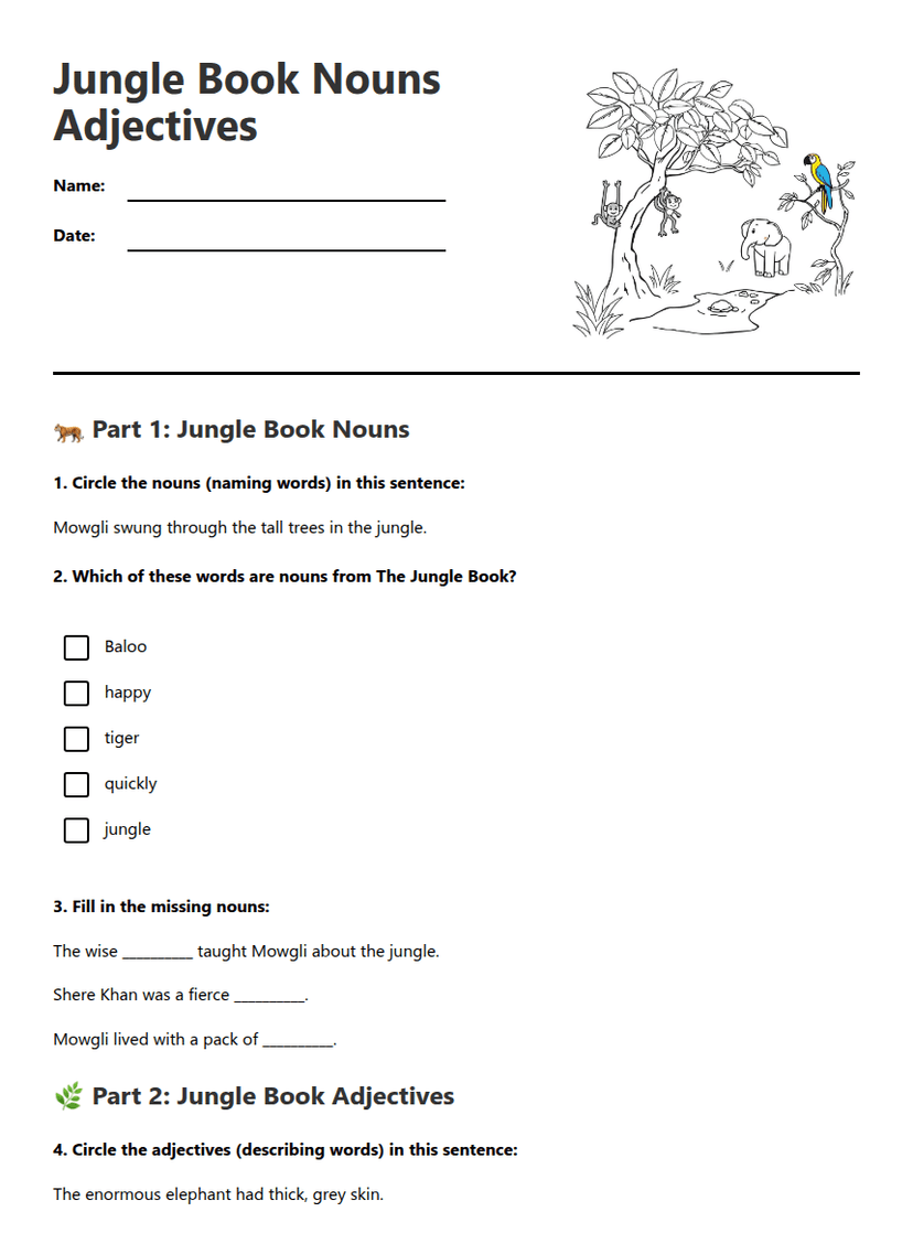 Jungle Book Nouns Adjectives