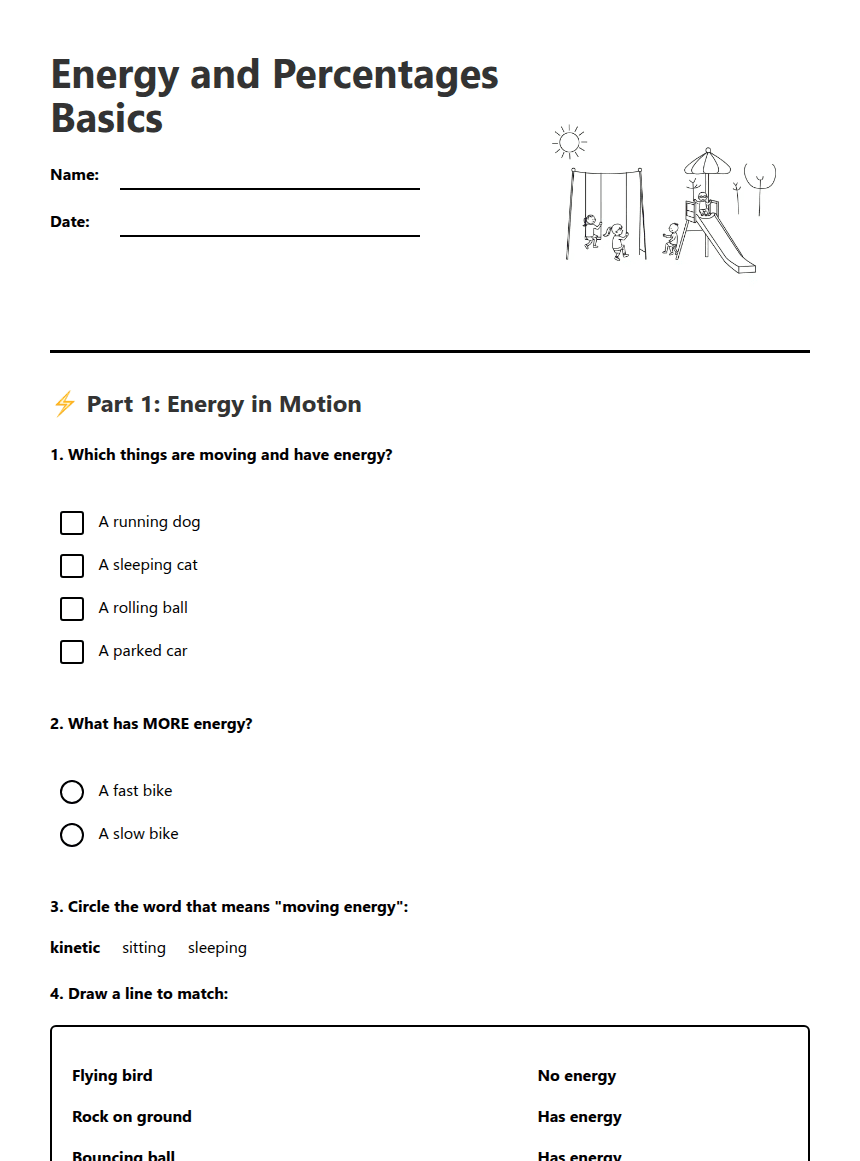 Energy and Percentages Basics worksheet preview