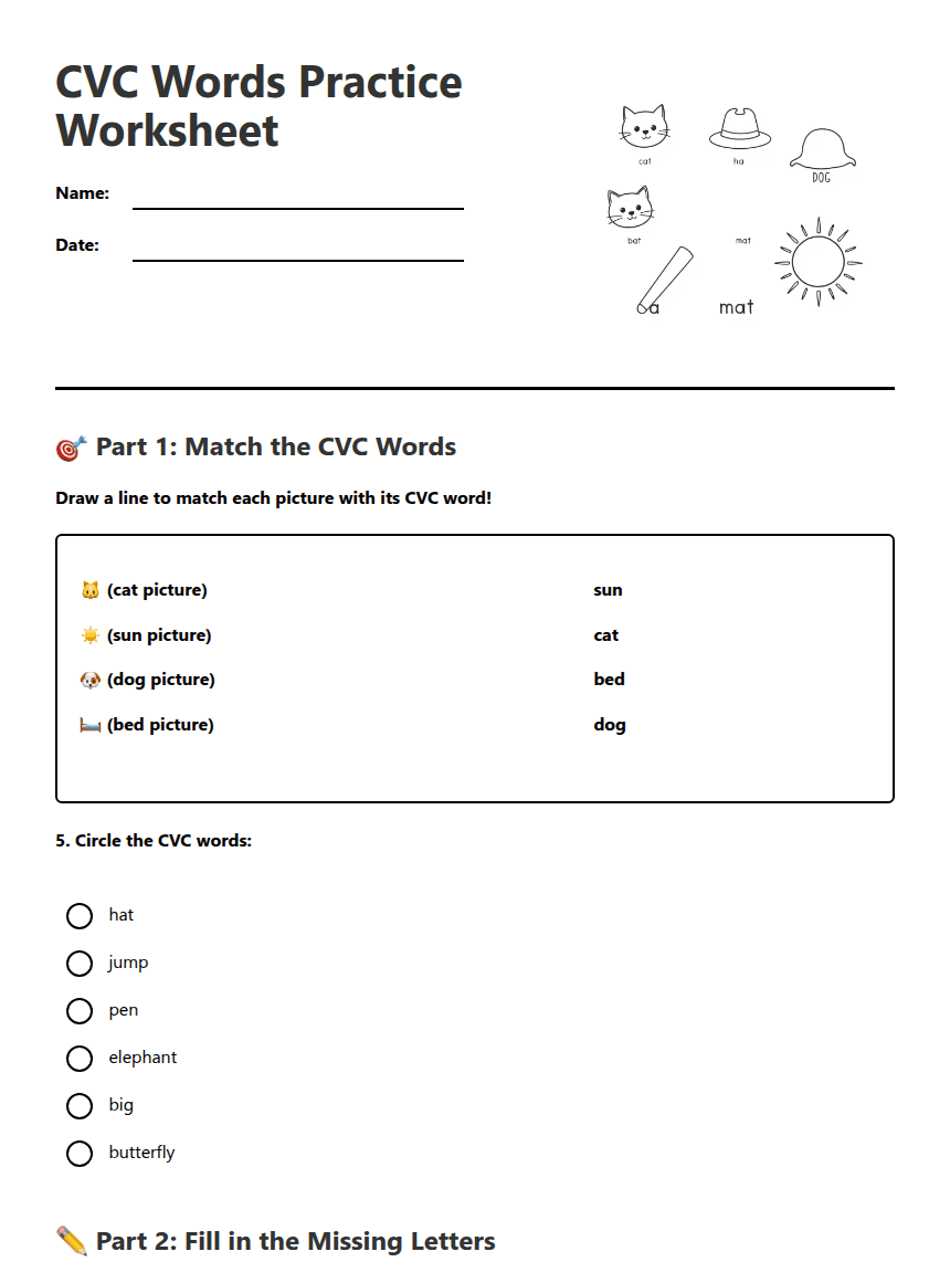 CVC Words Practice Worksheet worksheet preview