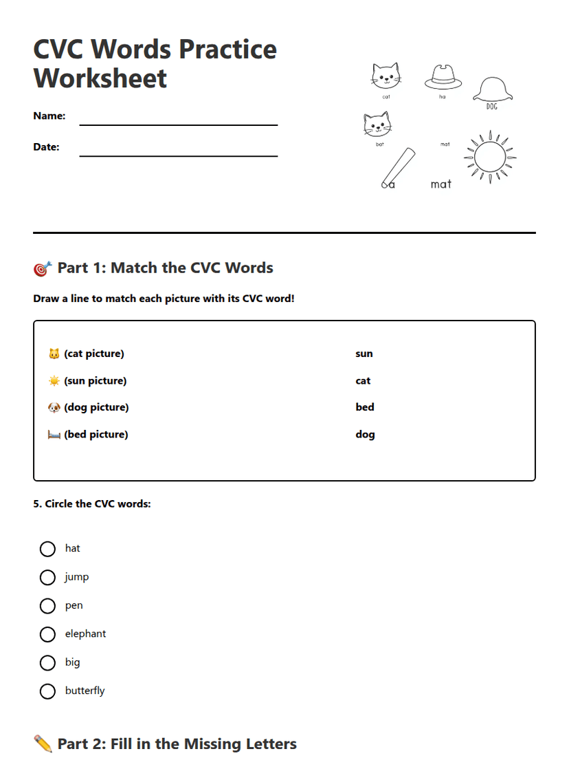 CVC Words Practice Worksheet