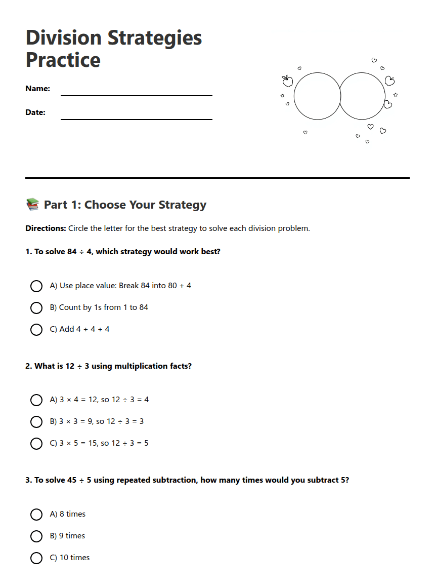 Division Strategies Practice worksheet preview