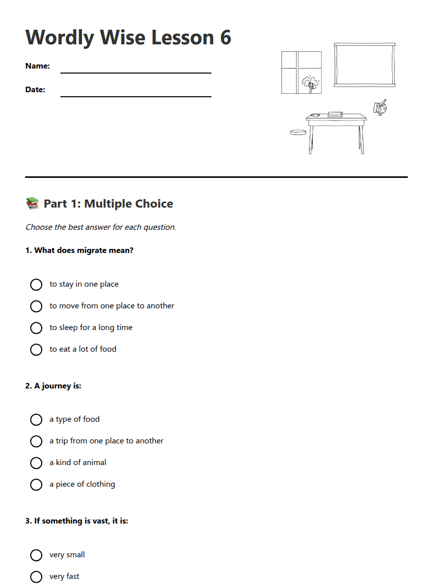 Wordly Wise Lesson 6 worksheet preview