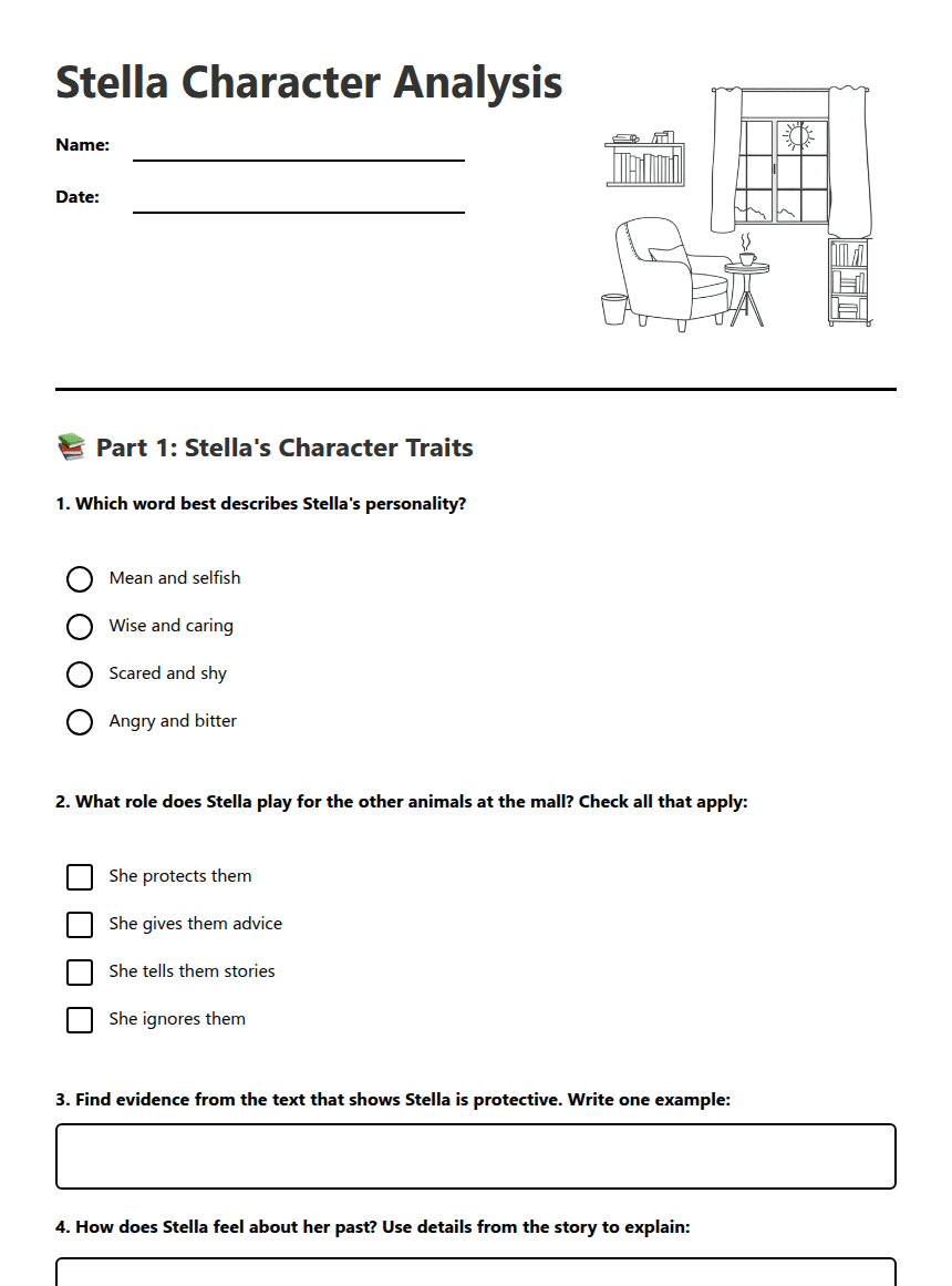 Stella Character Analysis worksheet preview