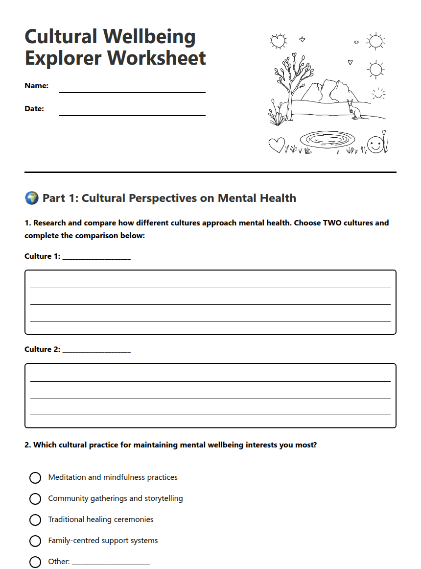 Cultural Wellbeing Explorer Worksheet worksheet preview