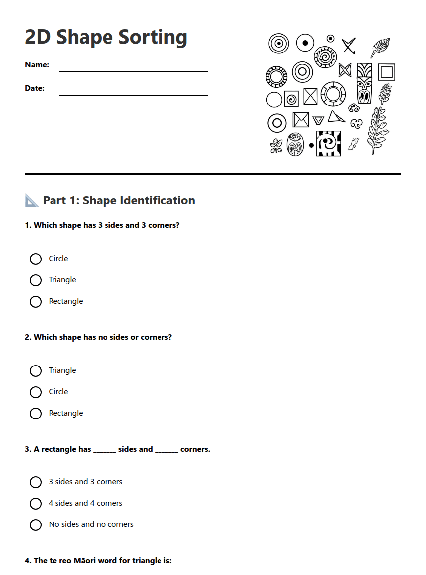 2D Shape Sorting worksheet preview