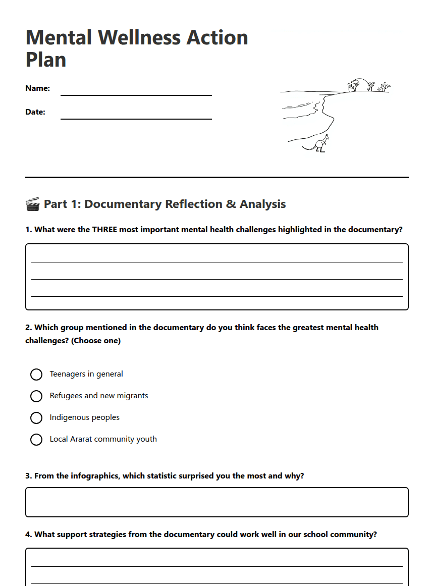 Mental Wellness Action Plan worksheet preview