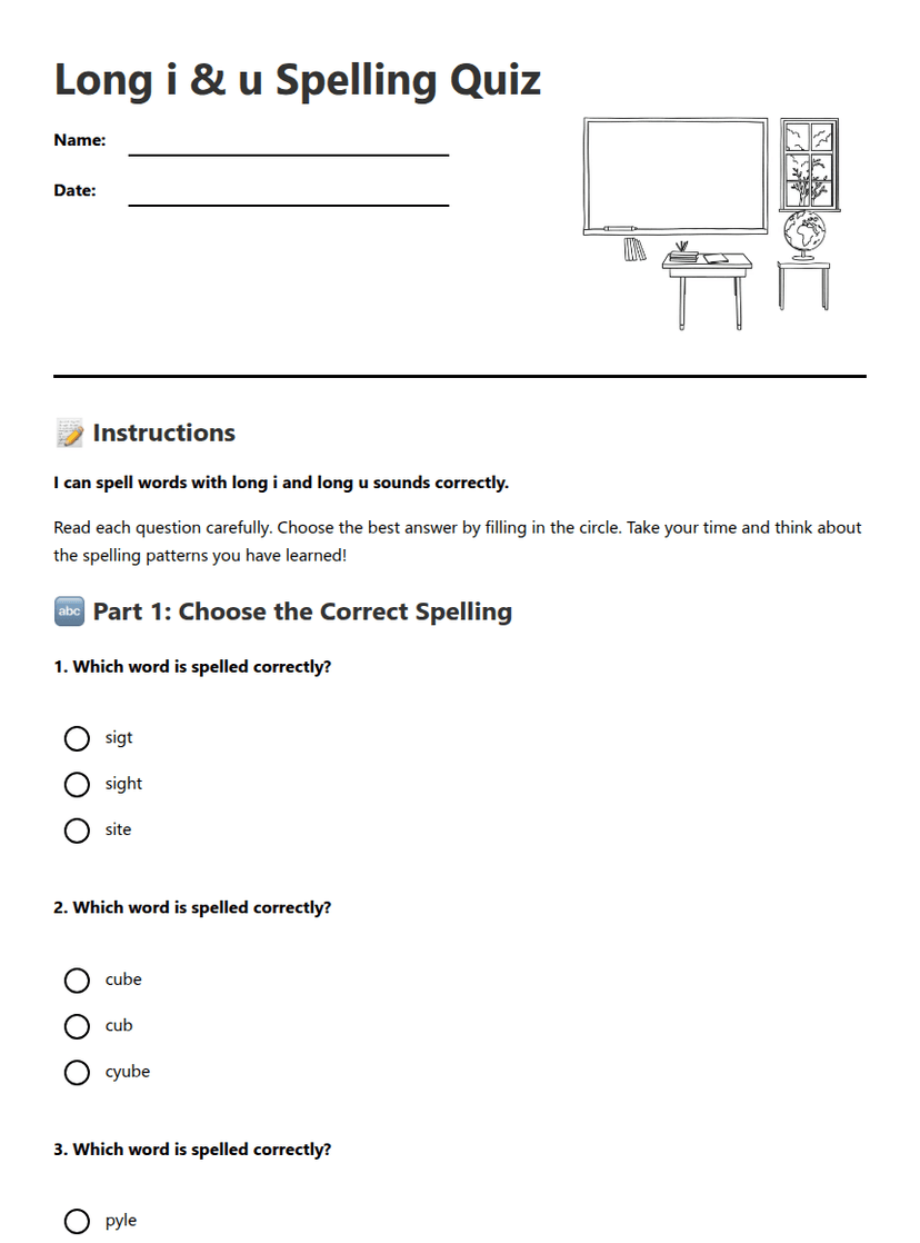 Long i & u Spelling Quiz