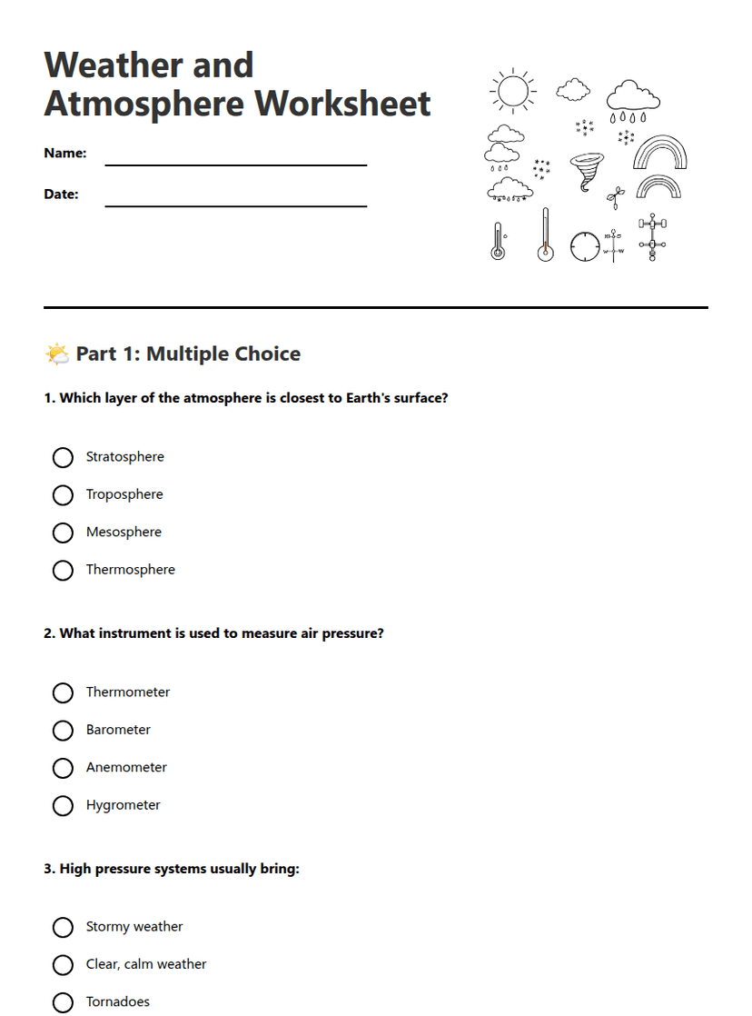 Weather and Atmosphere Worksheet
