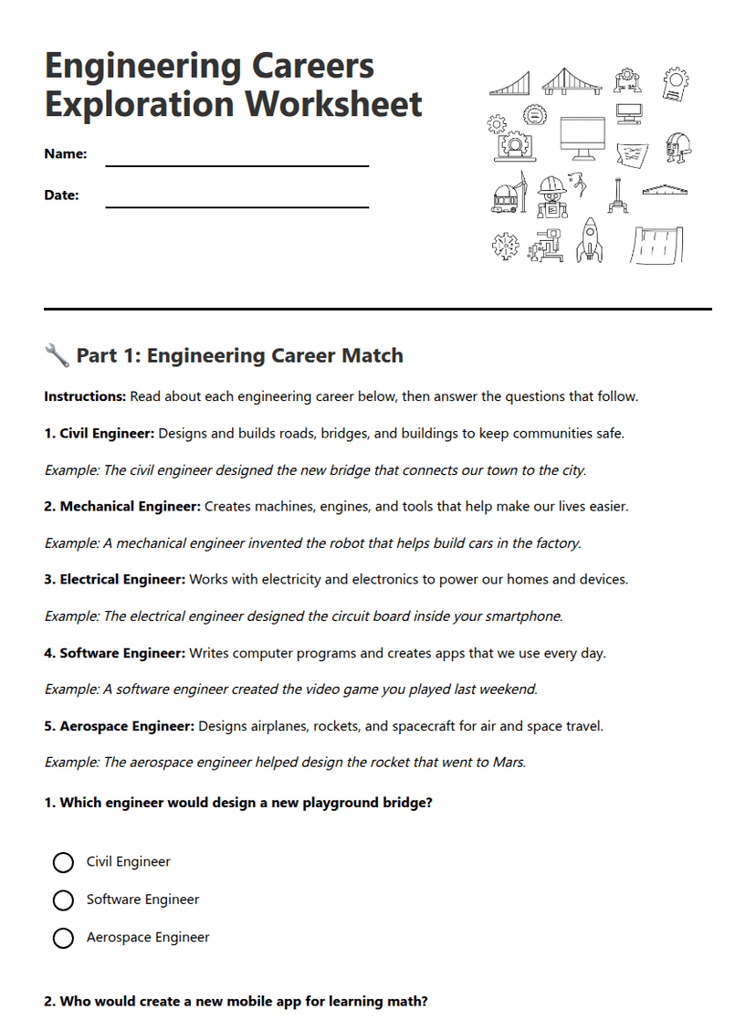 Engineering Careers Exploration Worksheet