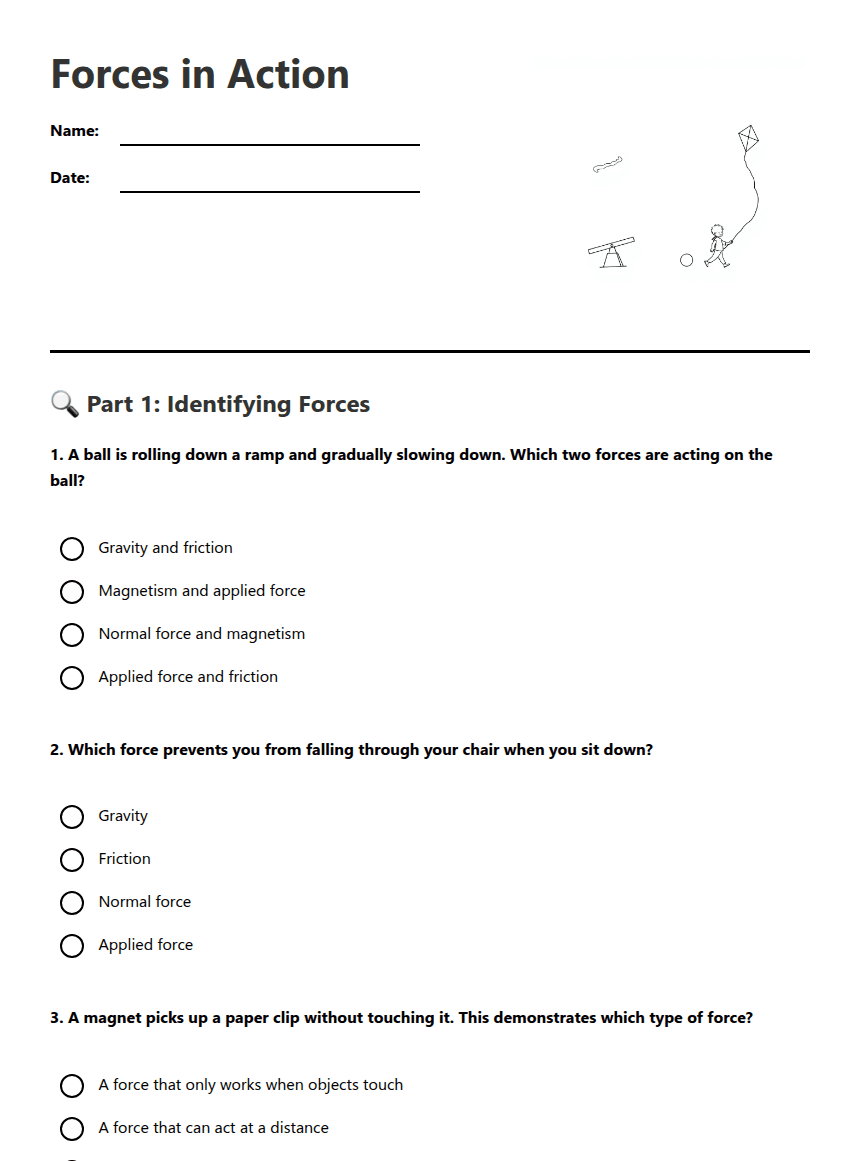 Forces in Action worksheet preview